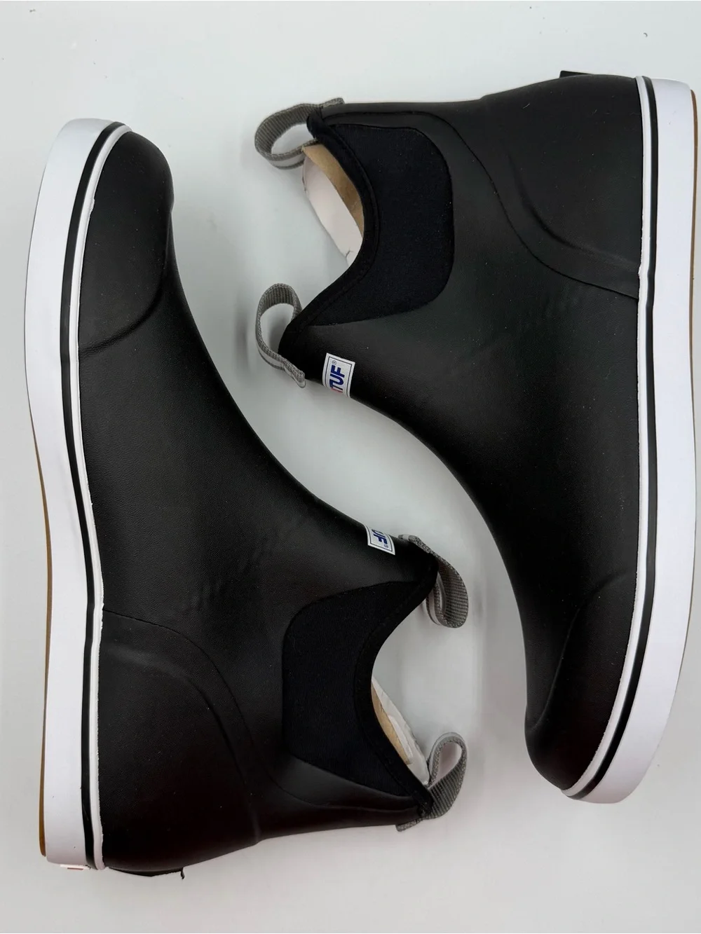 XtraTuf Ankle Deck Boot Mens 13 Black White Waterproof Double Pull Tabs